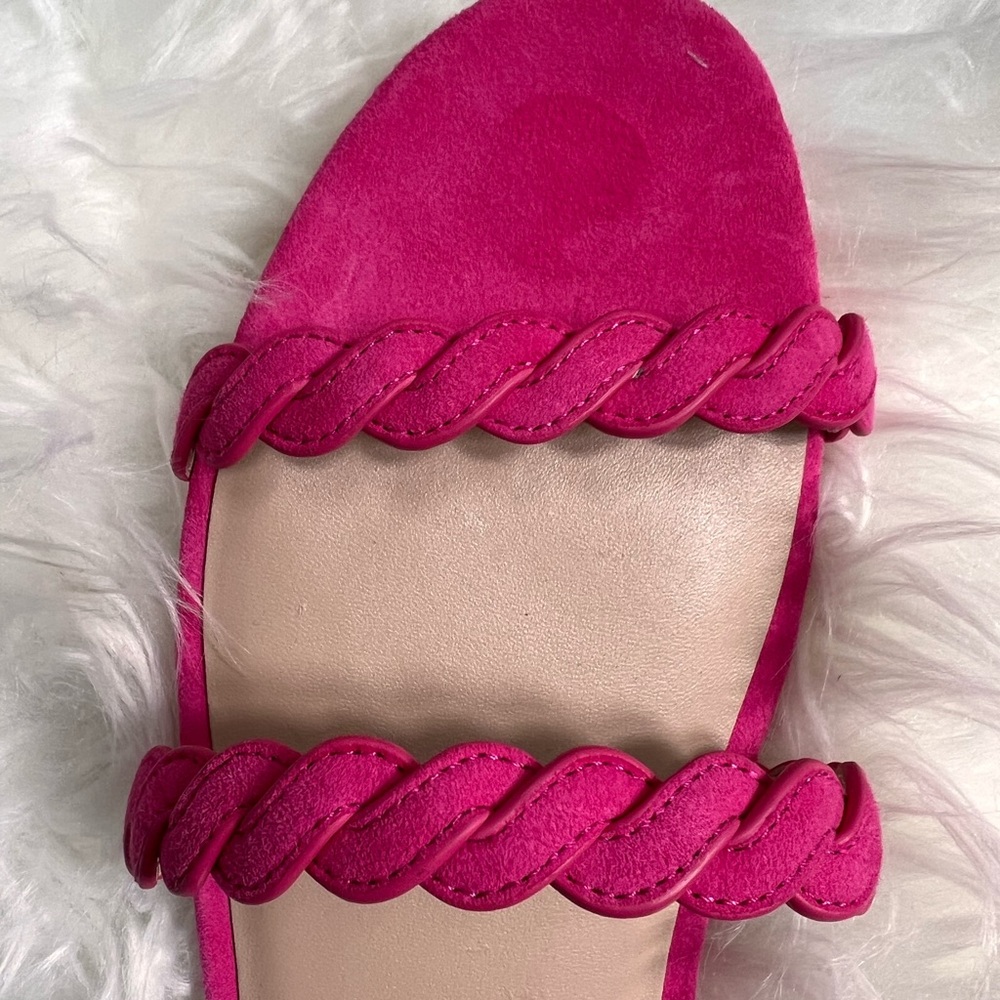 NWT Stuart Weitzman Pink Braided Strap Sandals Size 8 Suede Flat Summer Sandal - Picture 7 of 9